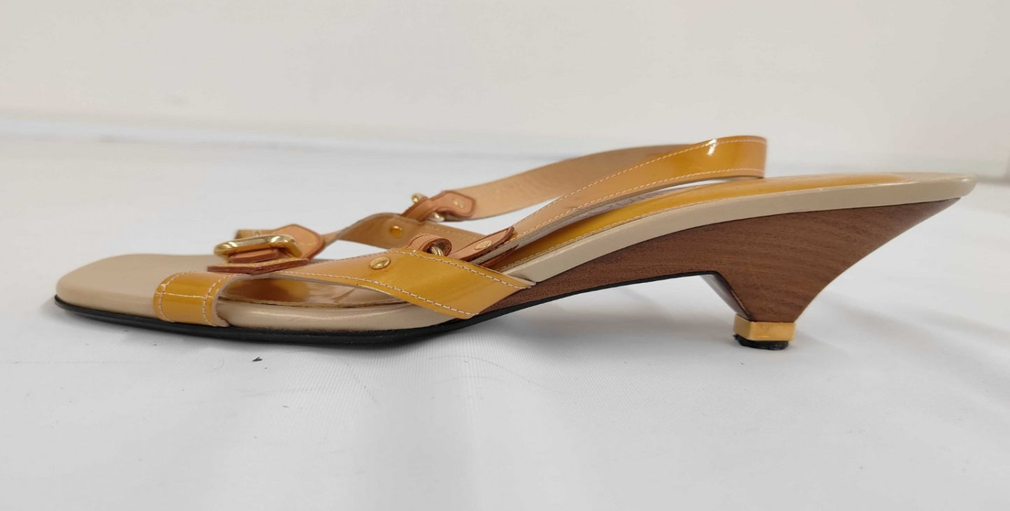 Louis Vuitton Sandals EU39 Yellow Patent Leather Slingback Heel Shoes LV