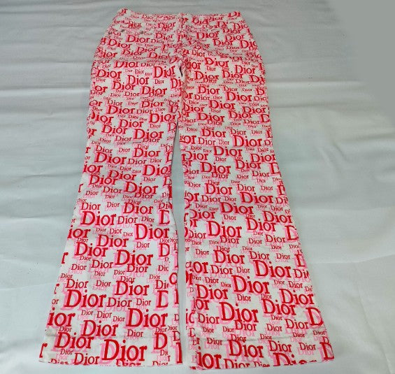 Christian Dior Logo Pants Red White Monogram Vintage France Size 40