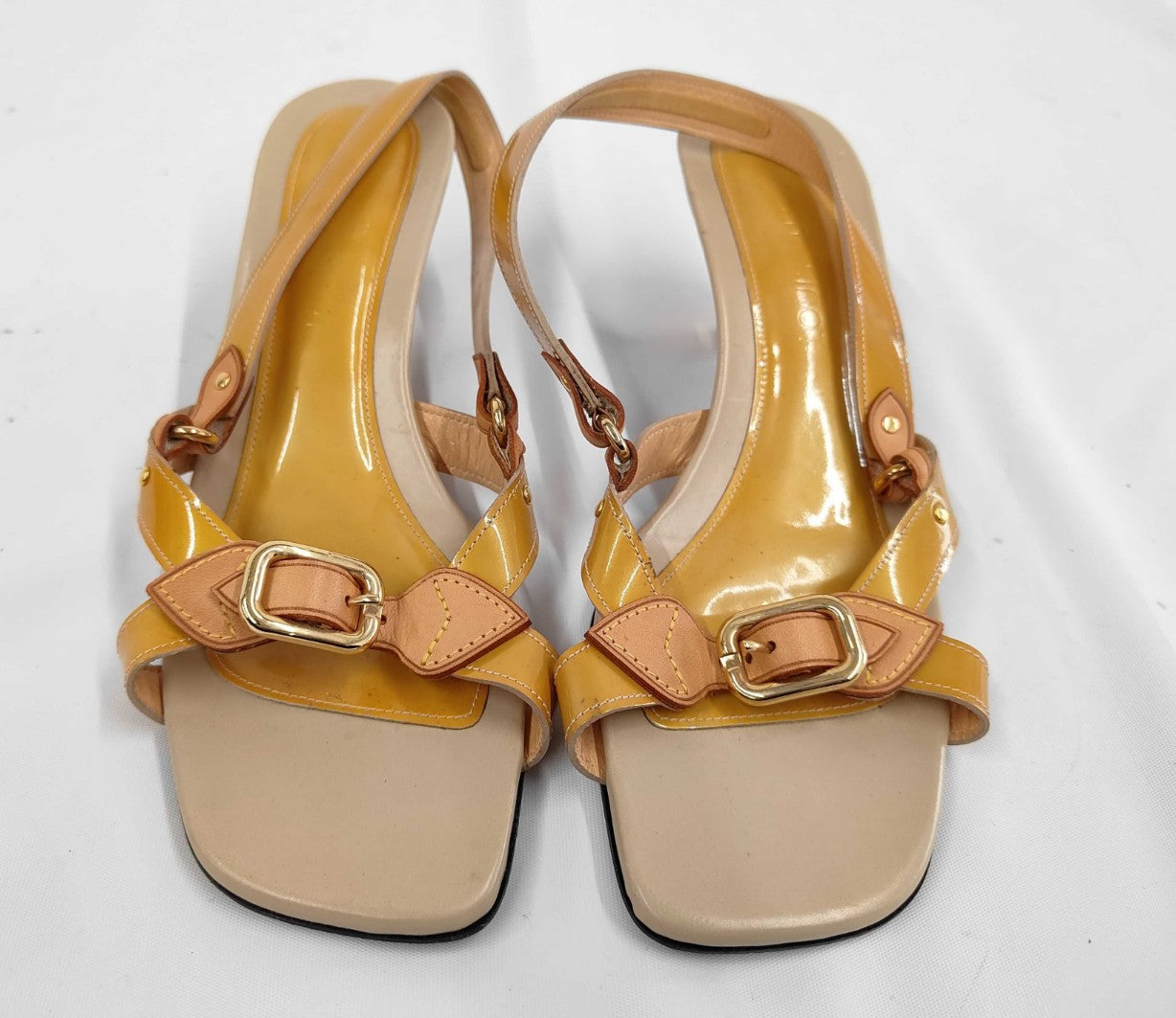 Louis Vuitton Sandals EU39 Yellow Patent Leather Slingback Heel Shoes LV