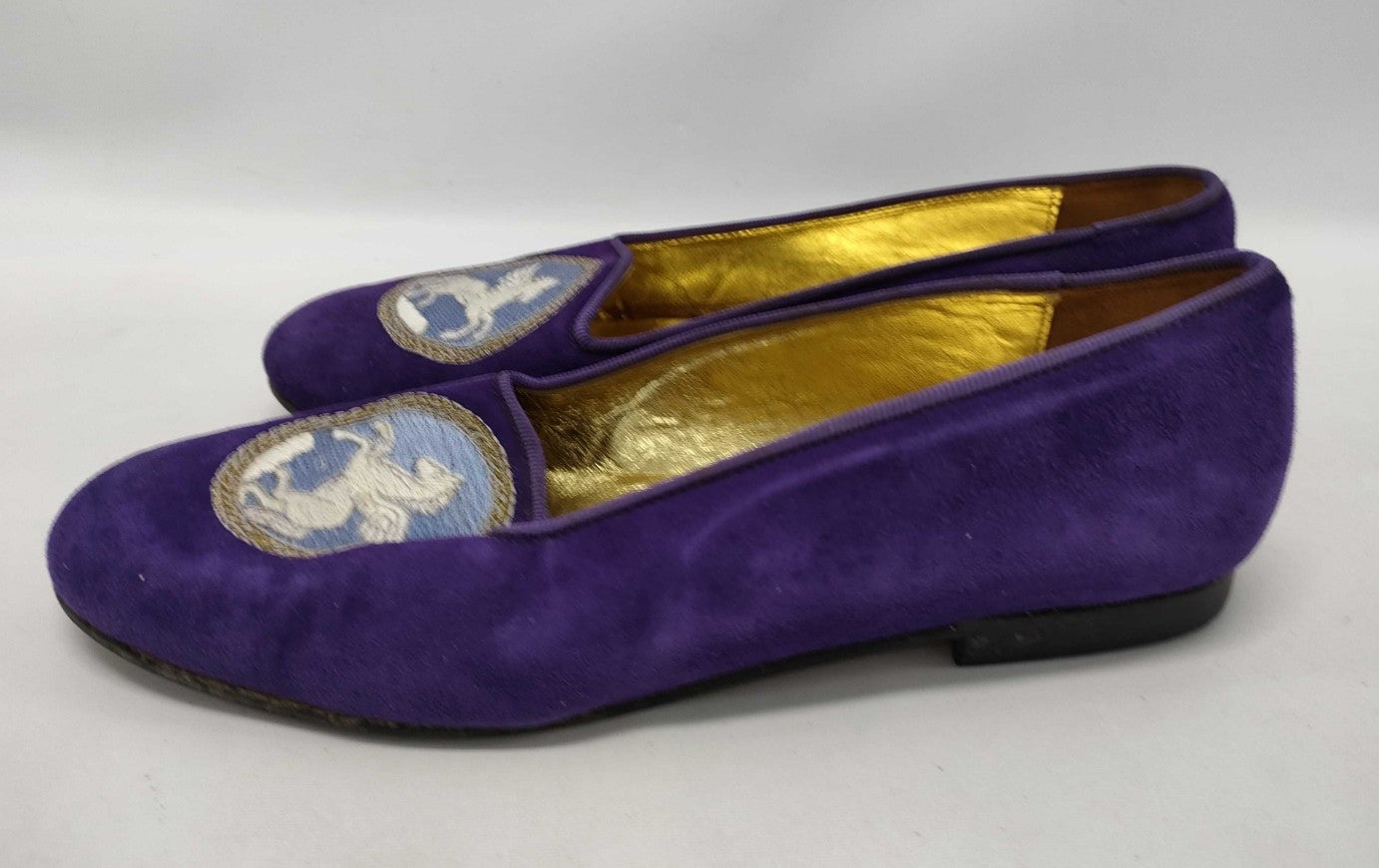 HERMES Pegasus Embroidered Suede Flats Purple EU 35 / US 5.5 / JP 22.5cm Women’s Shoes