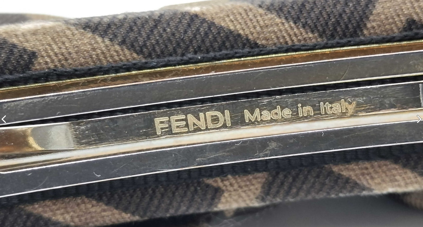 FENDI Zucca FF Logo Ribbon Barrette Hair Clip Brown Canvas Made in Italy