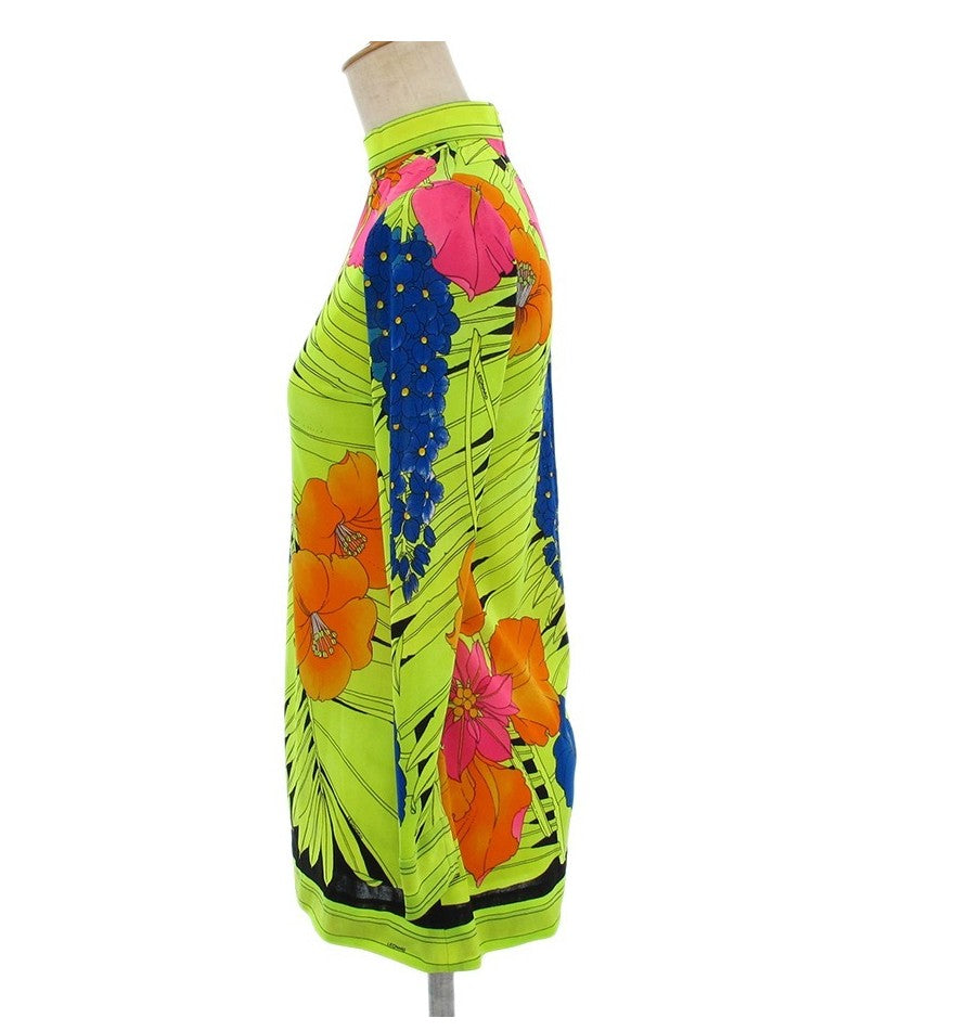 LEONARD Paris Floral Print Stretch High Neck Long Sleeve Top Polyamide