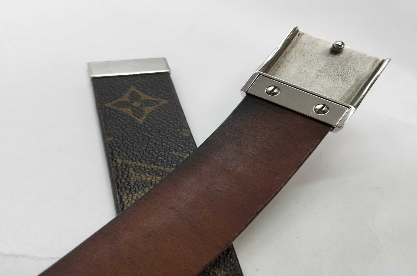 Louis Vuitton Monogram Carre Belt Brown Canvas Silver Buckle Size 75/30 Spain
