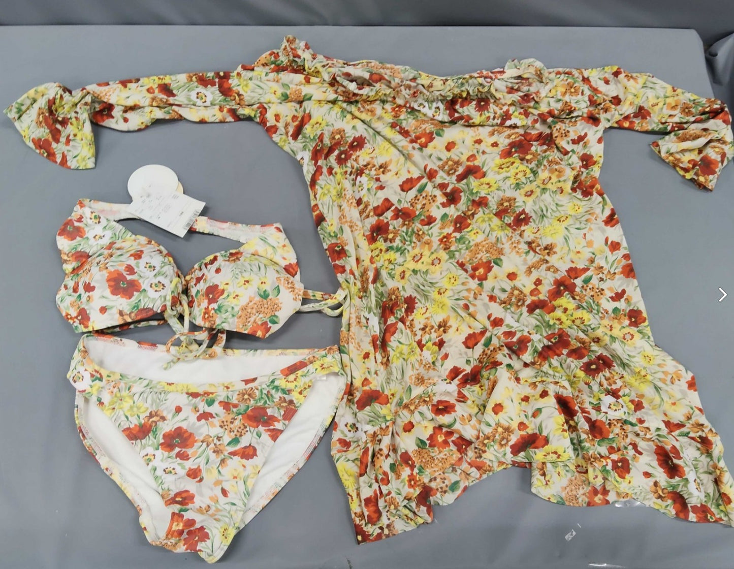 JILL STUART Swim Floral Bikini 3 Piece Set Cover Up Women's New Tagged