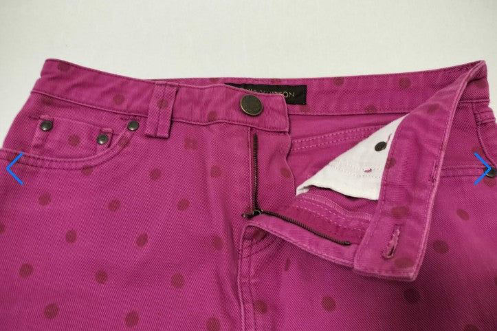 Louis Vuitton Pink Denim Mini Skirt Size 38 Polka Dot Embroidery Italy