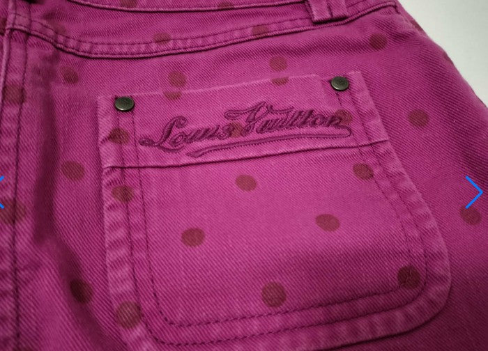 Louis Vuitton Pink Denim Mini Skirt Size 38 Polka Dot Embroidery Italy