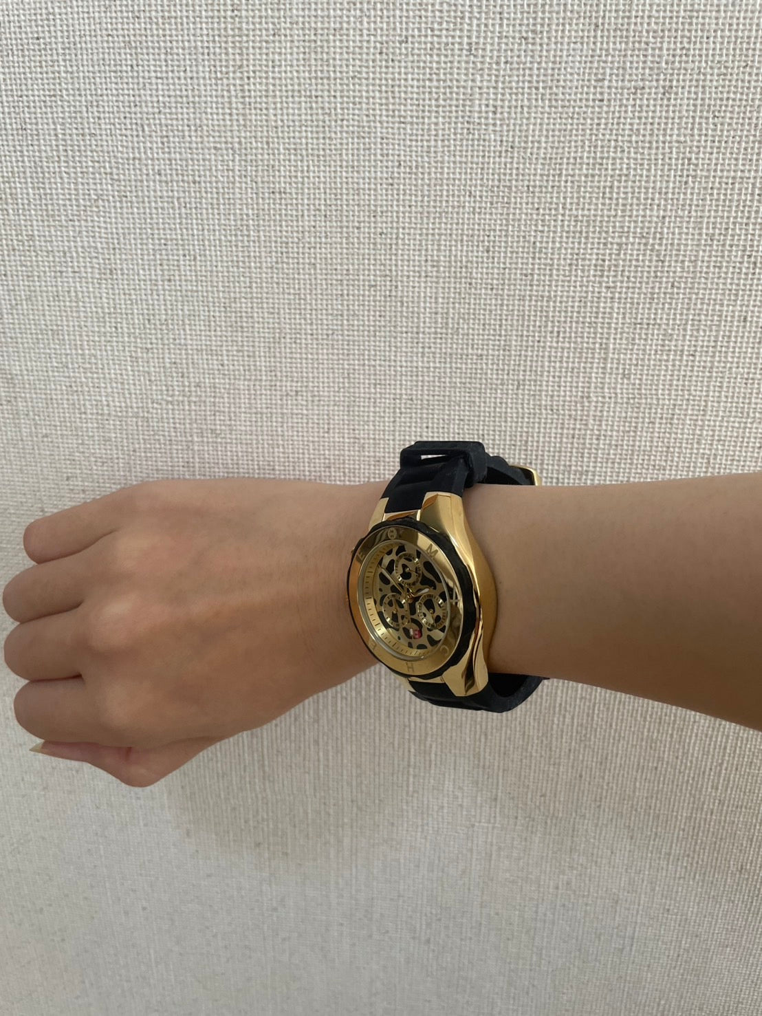 Michele Chronograph Leopard Dial Men’s Watch Rubber Strap Gold Tone w/ Box & Guarantee