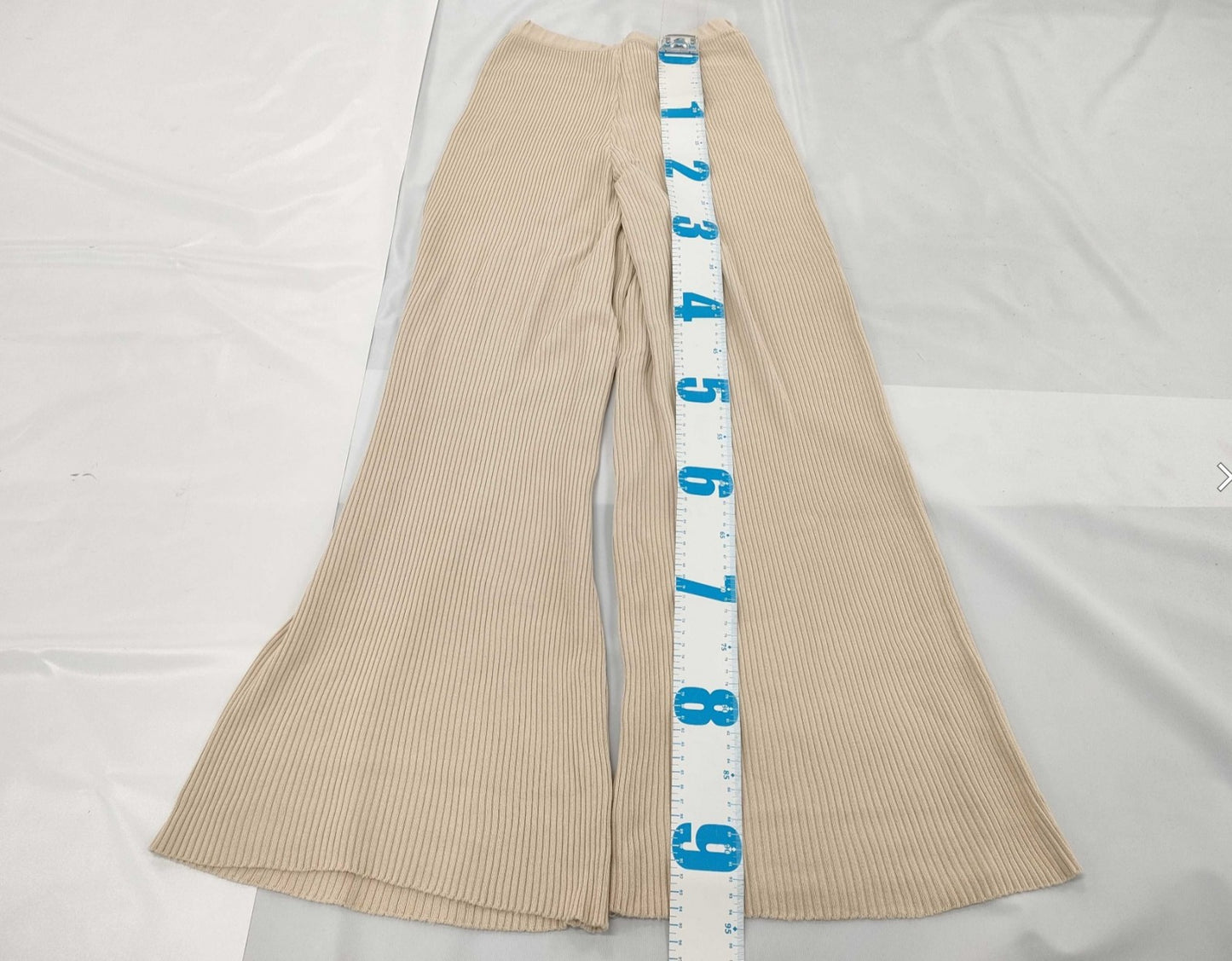CELINE Paris Flare Pants Ecru Beige Rib Knit High Waist Pull-On Size 36 Made in Italy