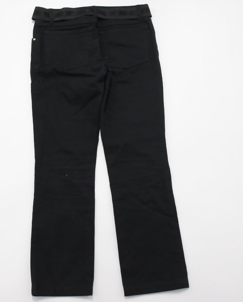 GUCCI Black Cotton Pants GG Logo Satin Belt Size 38 Women's Made in Italy