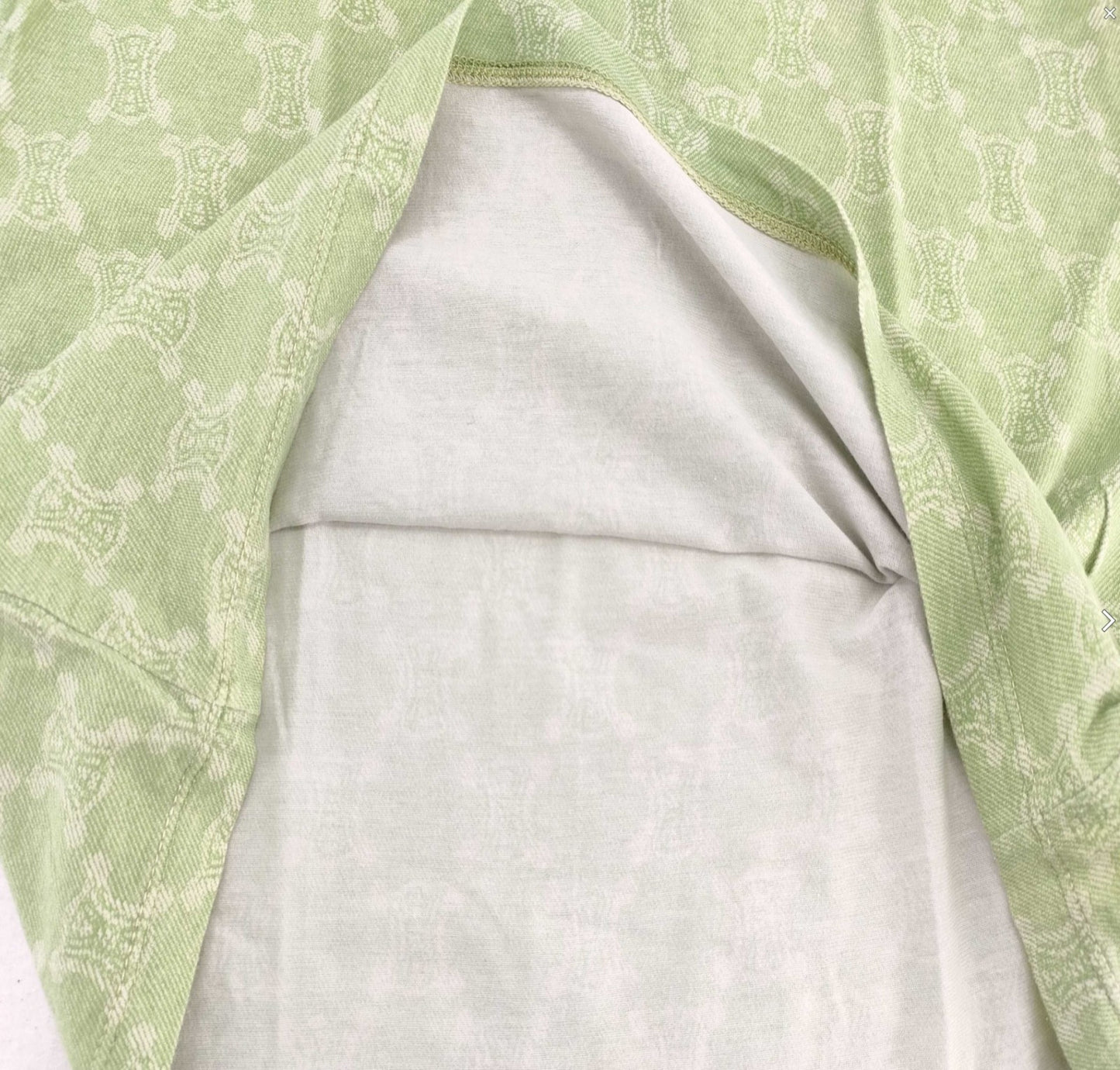 CELINE Macadam Monogram Stretch T Shirt Green Short Sleeve Women's Top