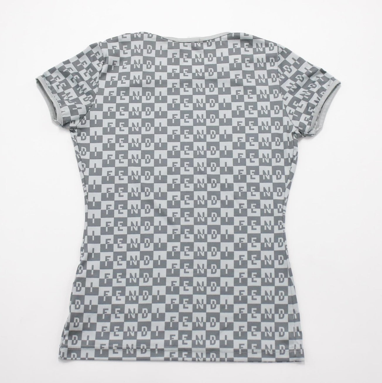 FENDI Logo Print Stretch T Shirt Top Gray Size 44 Women's Short Sleeve
