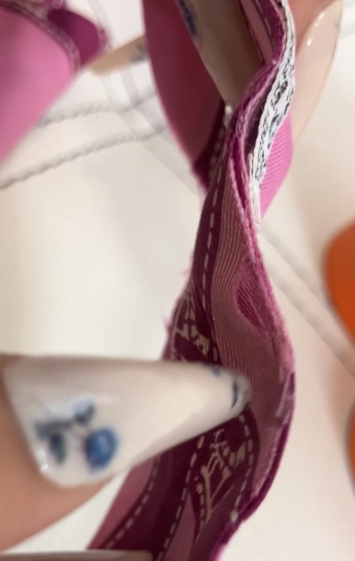 Hermes Twilly Silk Scarf Pink Ribbon Print France Box Fair Condition