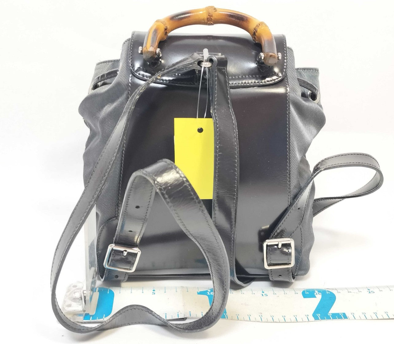 GUCCI Bamboo Backpack Black Nylon Leather Drawstring Bag Vintage