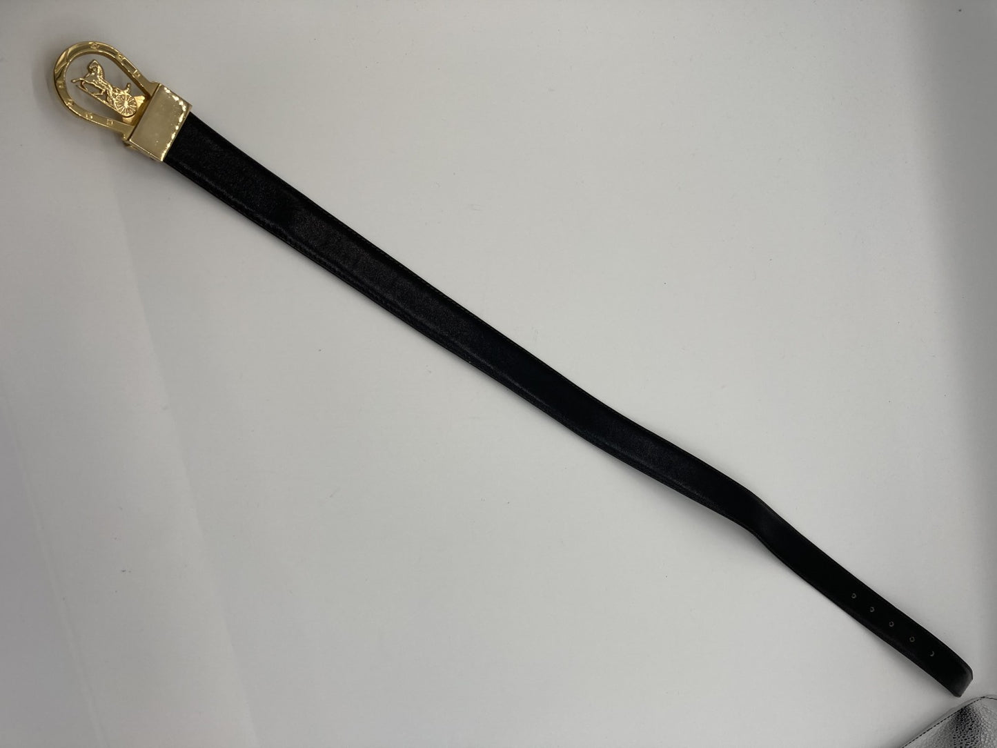Celine black leather belt with carriage hardware, length 86cm, width 3cm