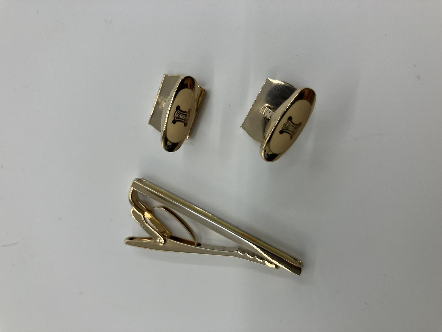 Celine tie pin and cufflinks set, gold, box included, free shipping 