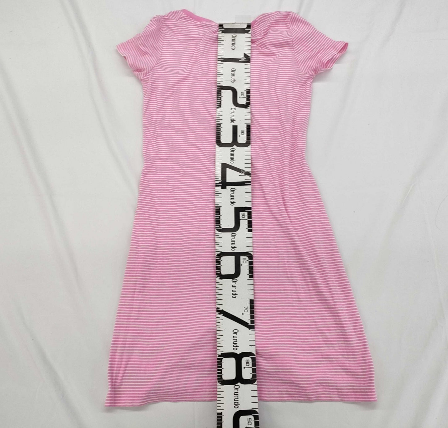 LAUREN RALPH LAUREN short-sleeved knit dress in pink with stripes, size S