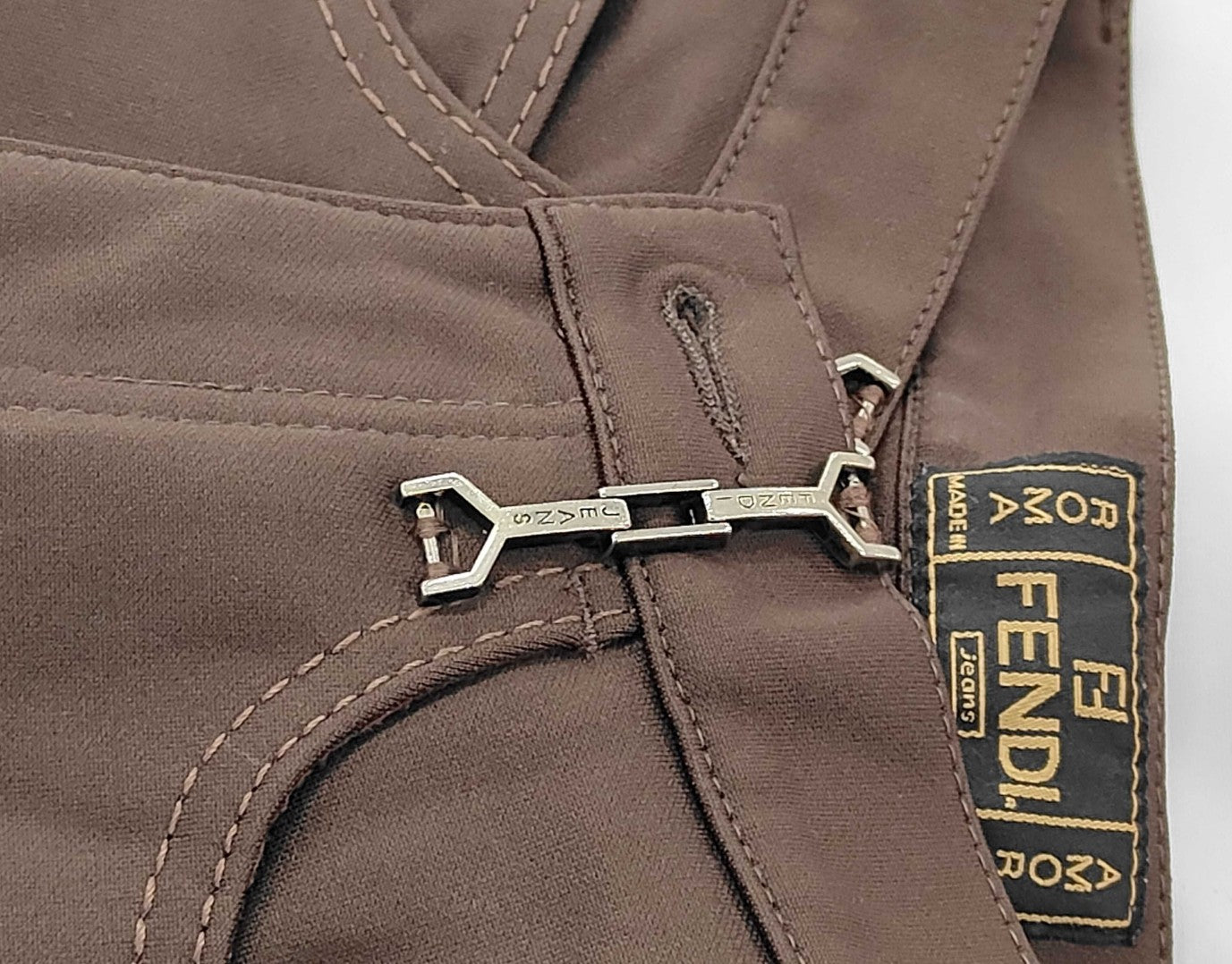 FENDI Jeans Brown Pants Women IT42 Nylon Made in Italy Slim Fit Vintage