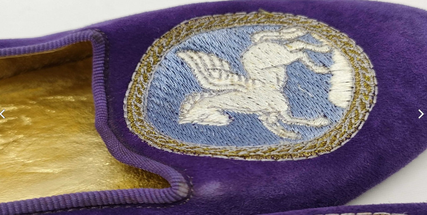 HERMES Pegasus Embroidered Suede Flats Purple EU 35 / US 5.5 / JP 22.5cm Women’s Shoes