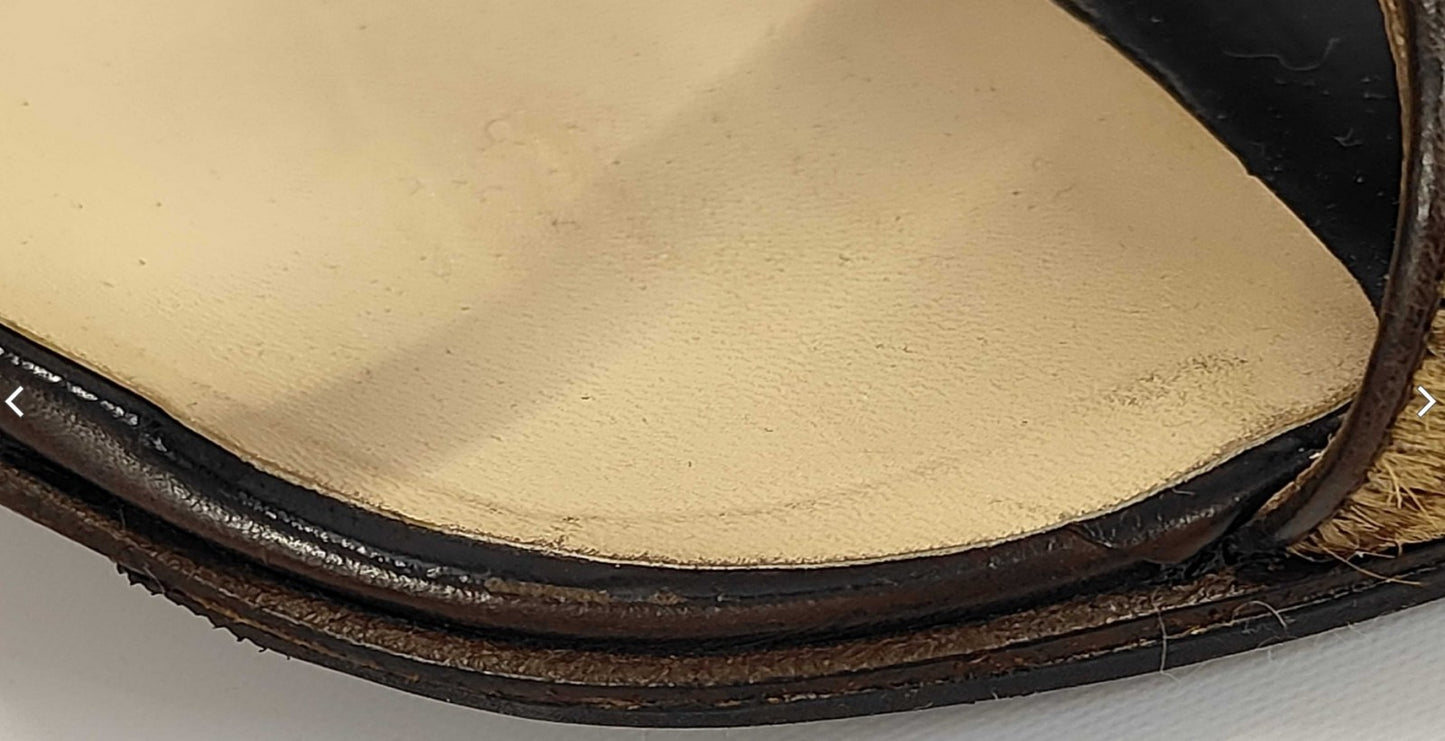 Louis Vuitton Damier Flower Sandals 37 Brown Block Heel Slingback Italy