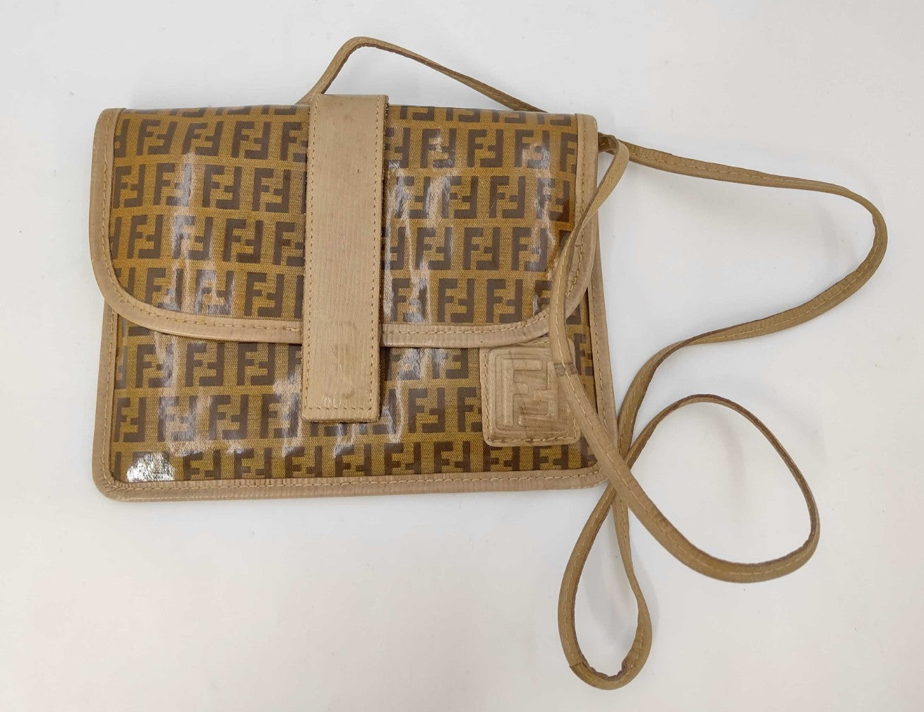FENDI Zucca FF Monogram PVC Leather Crossbody Shoulder Bag Brown Italy