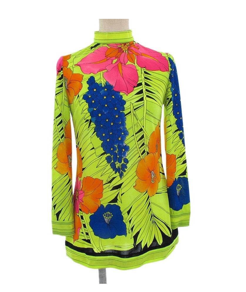 LEONARD Paris Floral Print Stretch High Neck Long Sleeve Top Polyamide