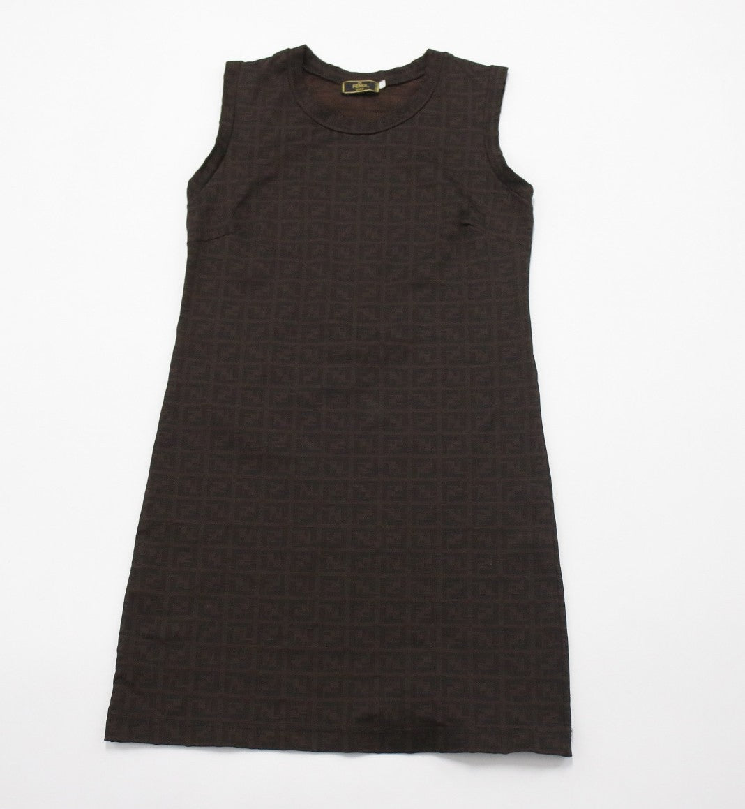 FENDI Zucca Sleeveless Dress Brown FF Monogram Stretch Italy Size 40
