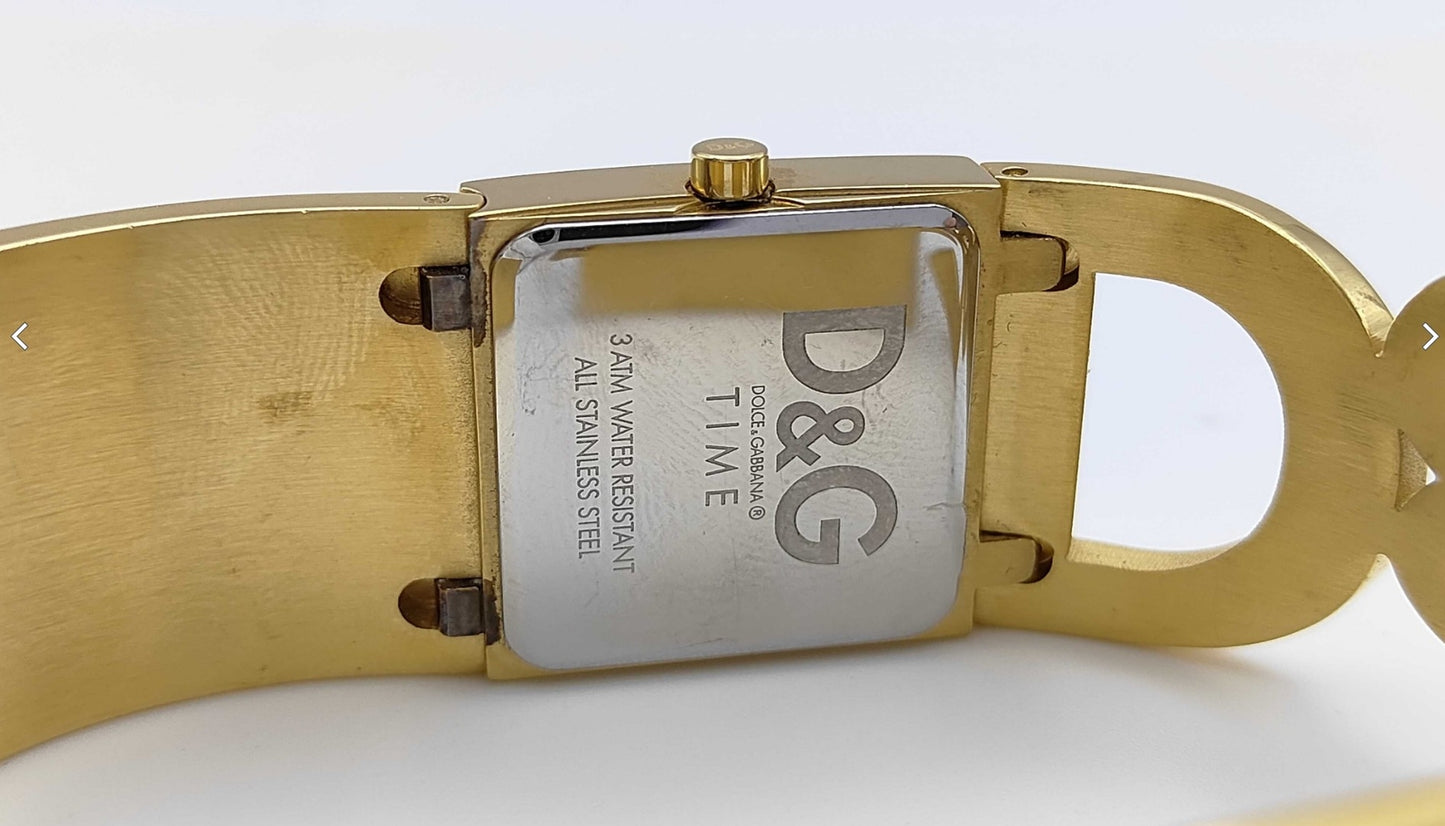 DOLCE&GABBANA D&G Logo Bangle Bracelet Watch Gold Tone Quartz Women's