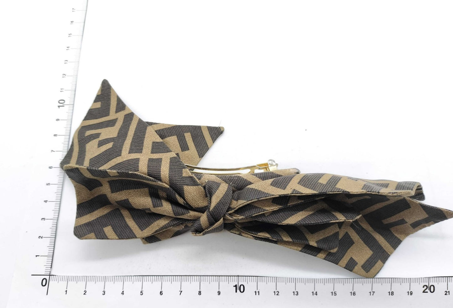 FENDI Zucca FF Logo Ribbon Barrette Hair Clip Brown Canvas Made in Italy