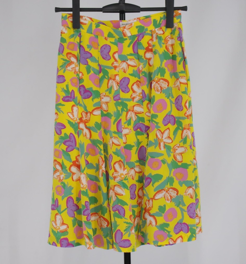 BALENCIAGA Paris Floral Print Flare Skirt Size 38 Yellow Polyester Japan