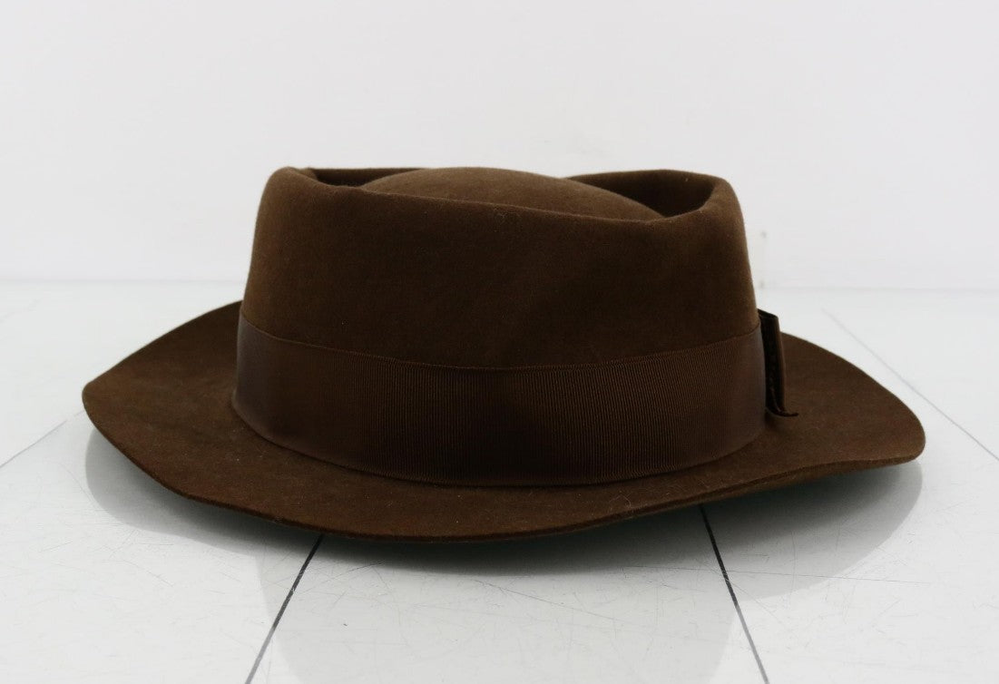 CHANEL Brown Wool Felt Fedora Hat Ribbon Coco Mark Size 56 Pre-Owned