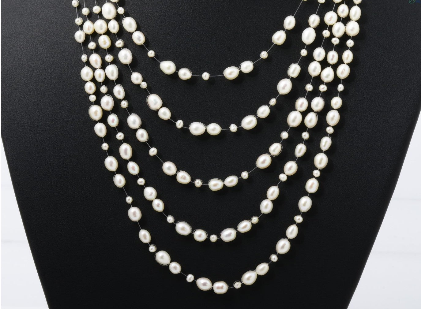 Freshwater Pearl Multi Strand Necklace 49cm 3.2-6.0mm Cluster Pearl Silver Clasp Box