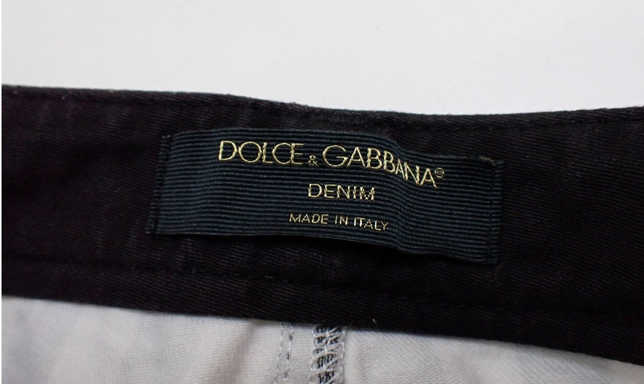 DOLCE & GABBANA Striped Stretch Denim Skinny Pants Black White Size 38 Italy