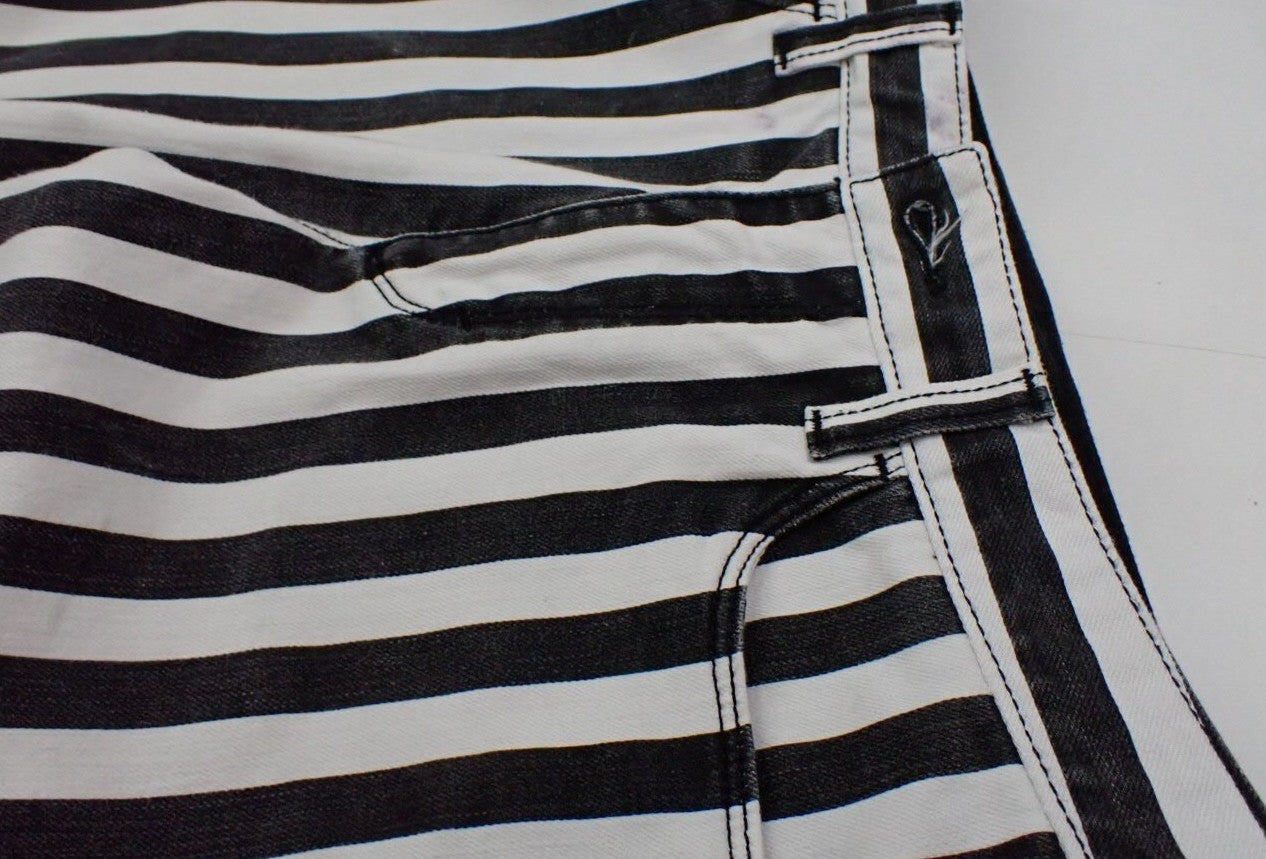DOLCE & GABBANA Striped Stretch Denim Skinny Pants Black White Size 38 Italy