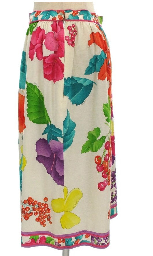 LEONARD Paris Floral Tropical Print Skirt Cotton Lined Waist 69 Japan