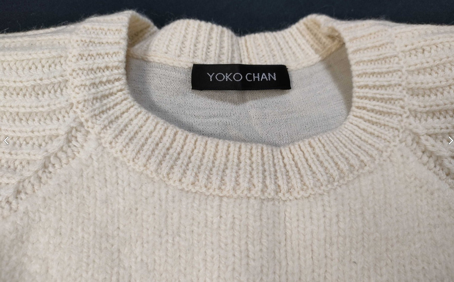 YOKO CHAN Wool Knit Dress Ivory Rib Sleeve Sheer Back Size 36 Japan