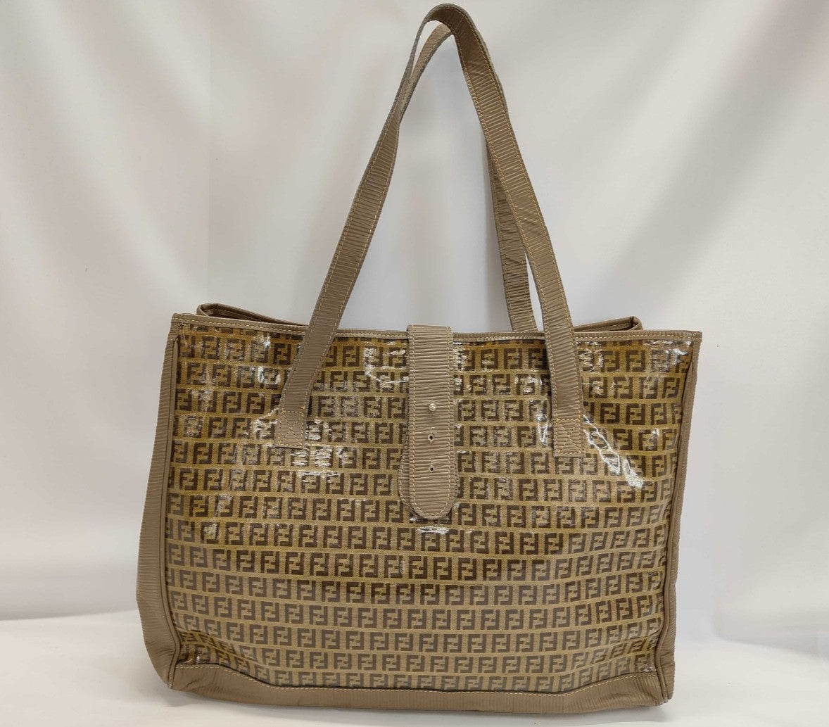FENDI Zucchino FF Logo Coated Canvas Large Tote Bag Brown Vintage Italy