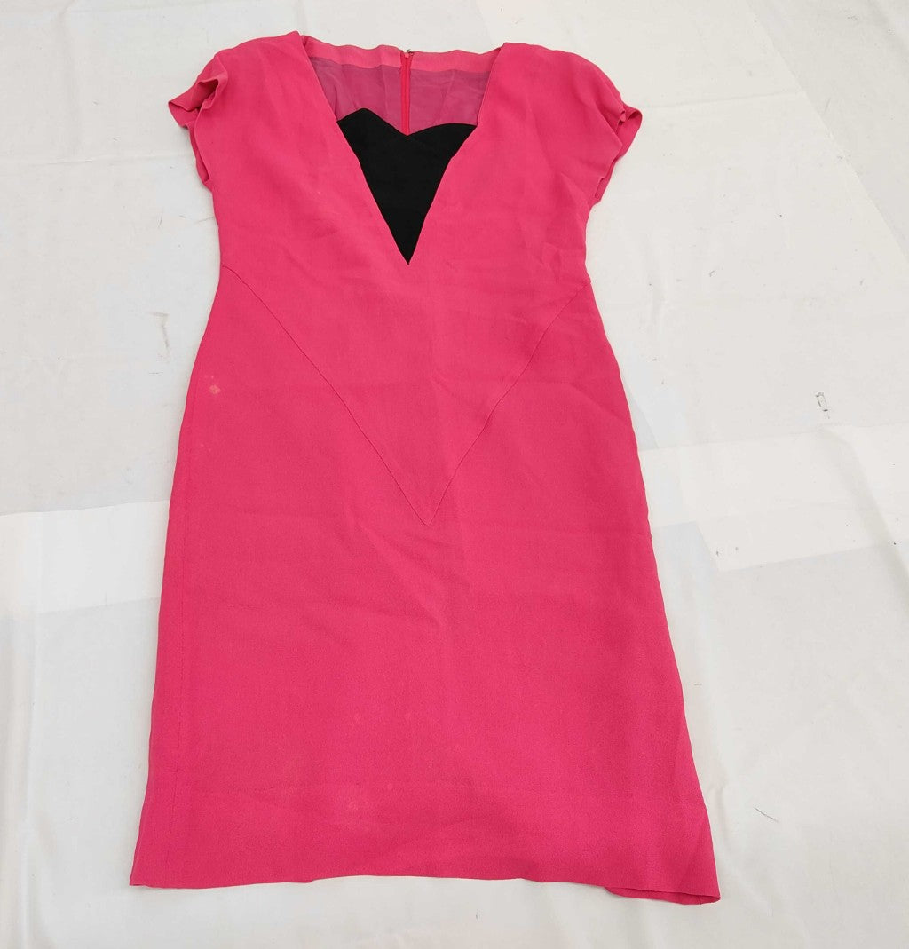 Christian Dior Vintage Pink Silk Blend Dress Women's Size 6 Heart Neck Midi