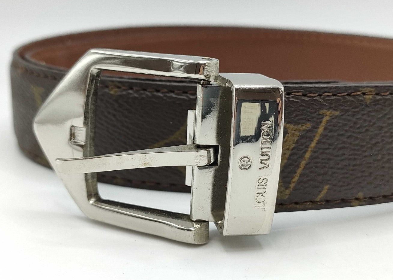 Louis Vuitton Monogram Canvas Belt Brown Silver Buckle Size 100/40 Made France