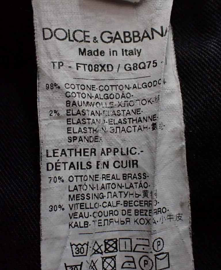 DOLCE & GABBANA Striped Stretch Denim Skinny Pants Black White Size 38 Italy