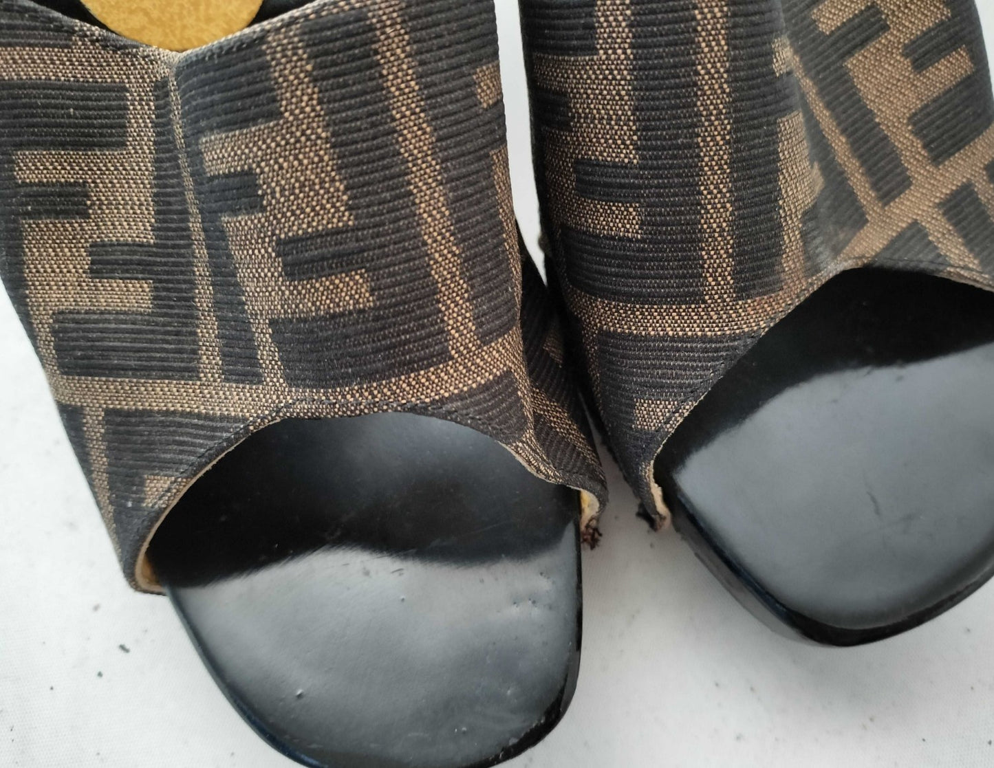 FENDI Zucca Logo Mule Heels Sandals Brown Black EU38 US7.5 JP24.1 Try-On Pics