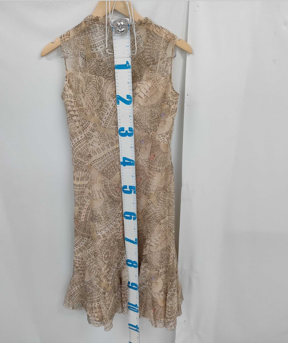 SOLEIL Women's Sleeveless Floral Fan Print Dress Size 42 Beige Polyester Japan