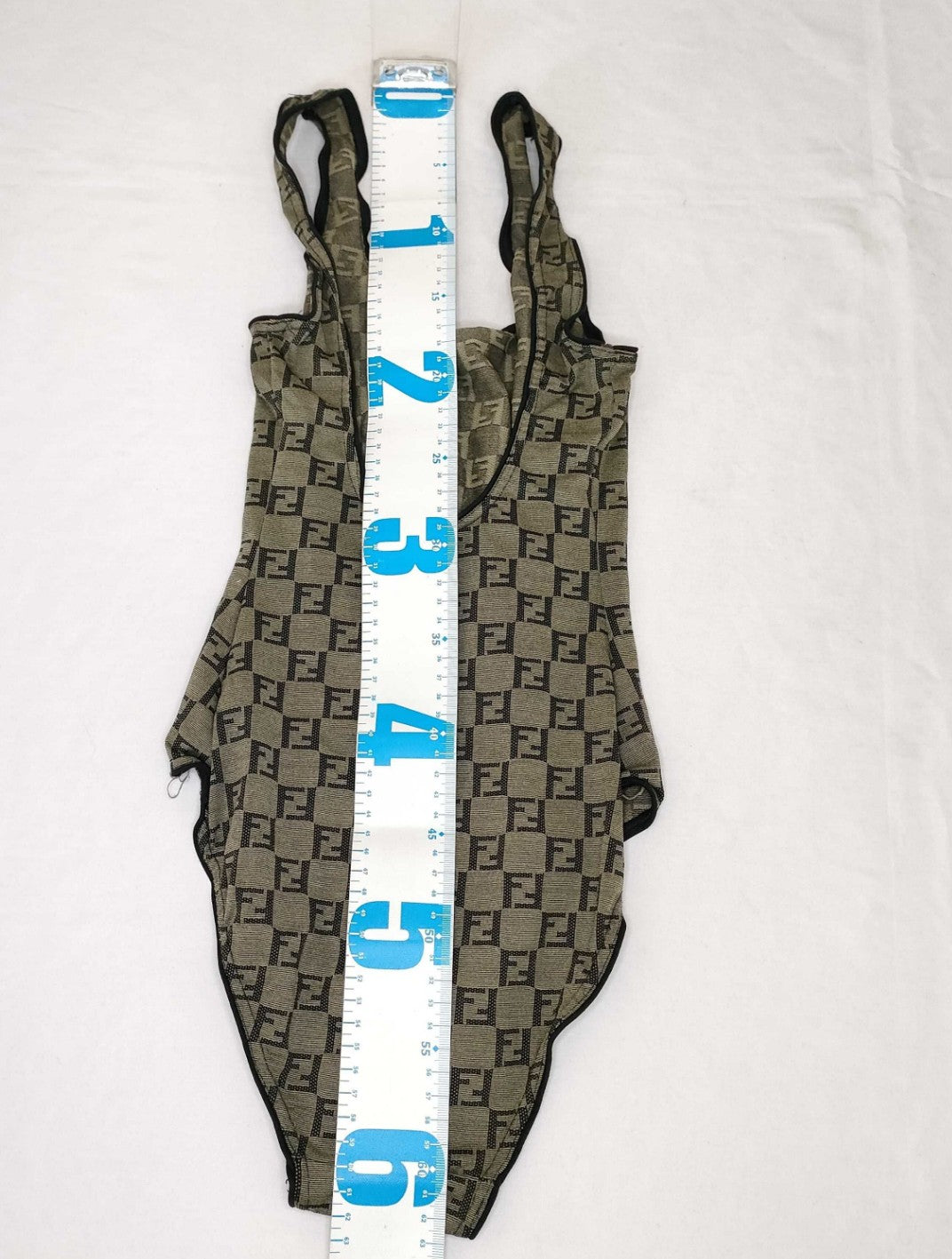 FENDI FF Monogram One Piece Swimsuit Beige Brown Size 40 Made in Italy