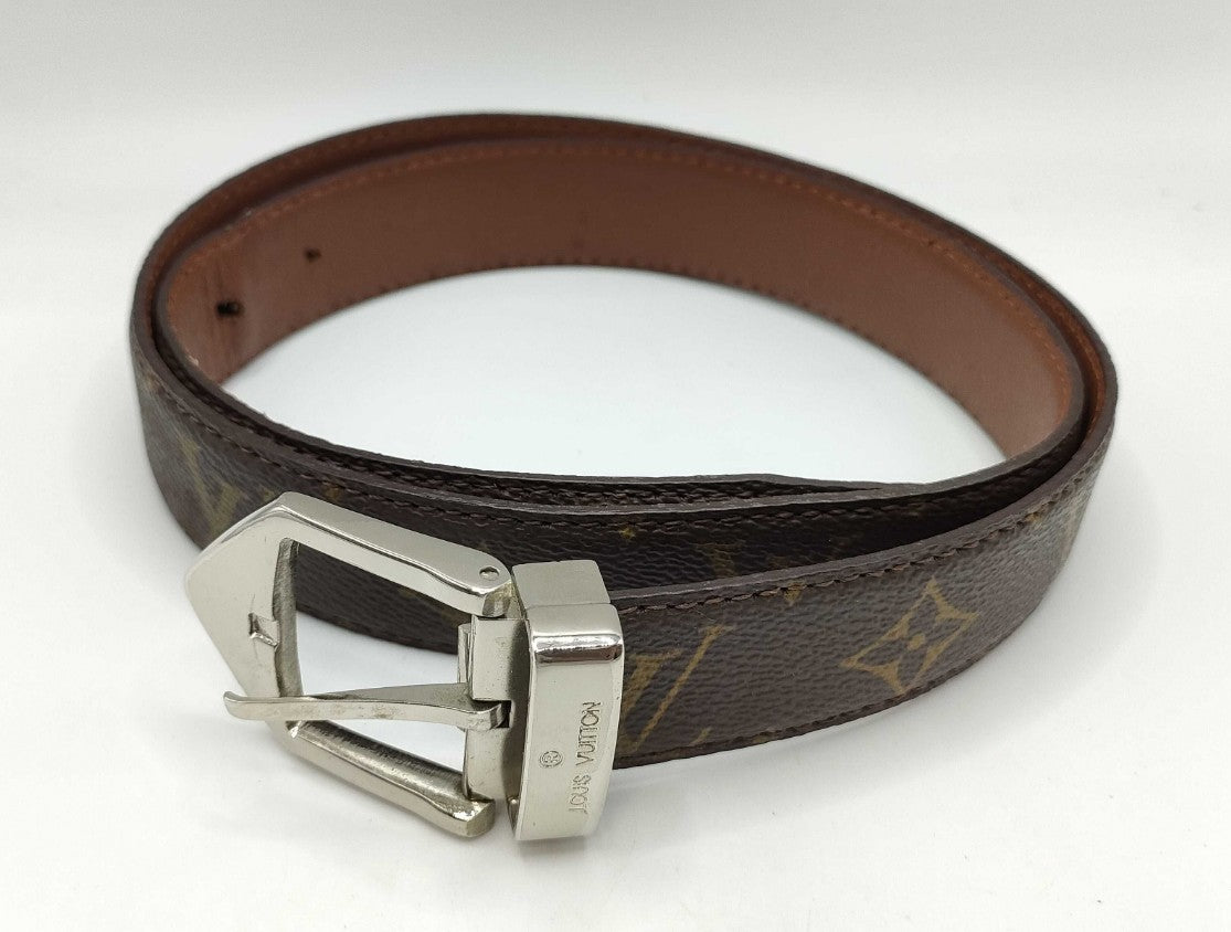 Louis Vuitton Monogram Canvas Belt Brown Silver Buckle Size 100/40 Made France