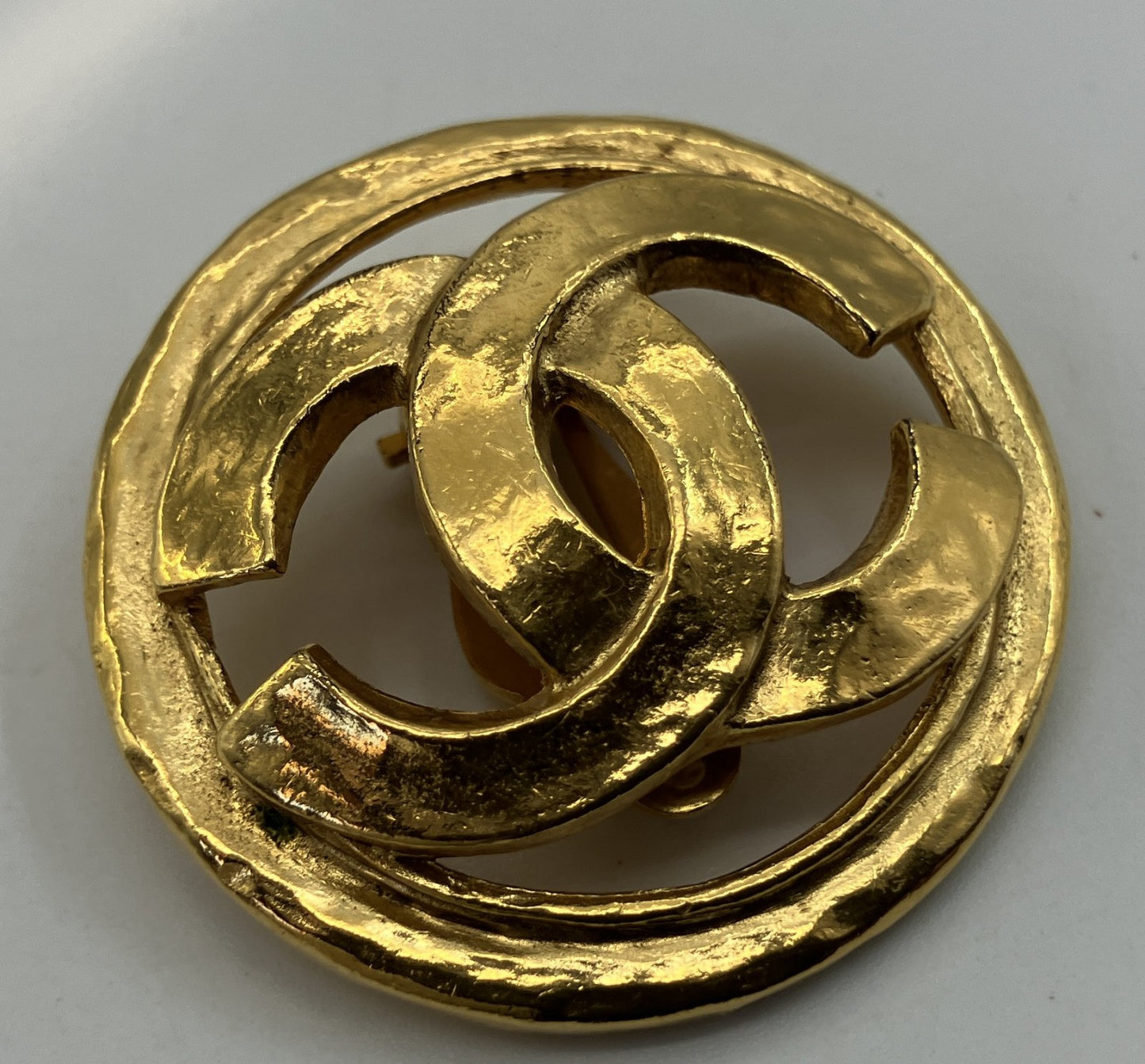 CHANEL Coco Mark Clip-On Earring 94P Vintage Gold Tone Single Piece 3.5cm Authentic