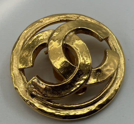 CHANEL Coco Mark Clip-On Earring 94P Vintage Gold Tone Single Piece 3.5cm Authentic