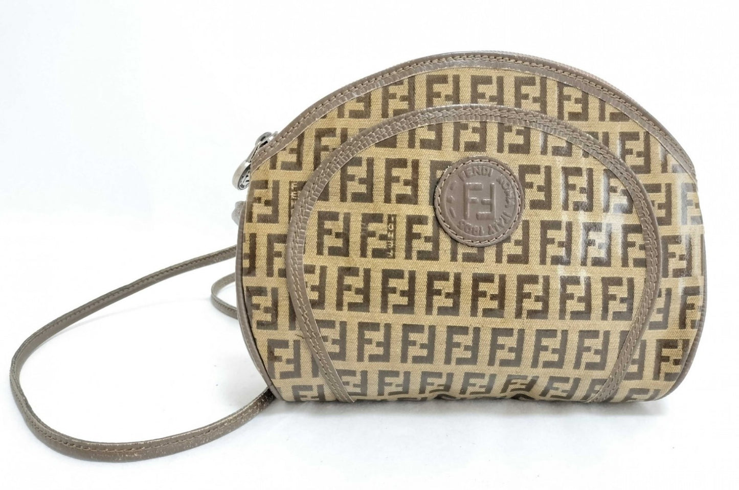 FENDI Zucca FF Canvas Shoulder Bag Brown Beige Small Crossbody Italy