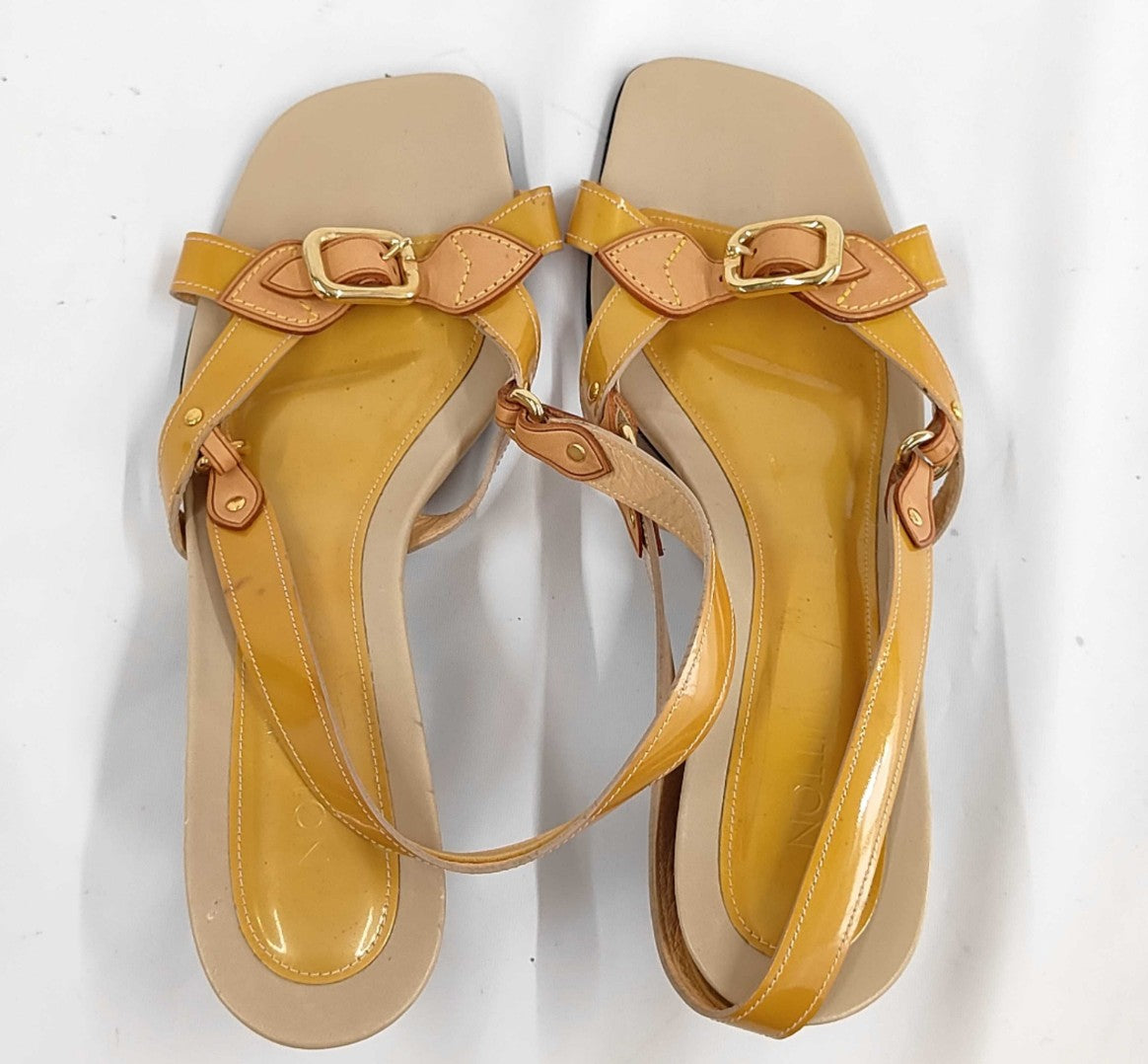 Louis Vuitton Sandals EU39 Yellow Patent Leather Slingback Heel Shoes LV