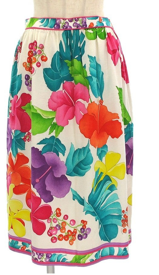 LEONARD Paris Floral Tropical Print Skirt Cotton Lined Waist 69 Japan