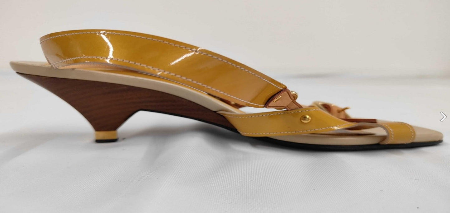 Louis Vuitton Sandals EU39 Yellow Patent Leather Slingback Heel Shoes LV