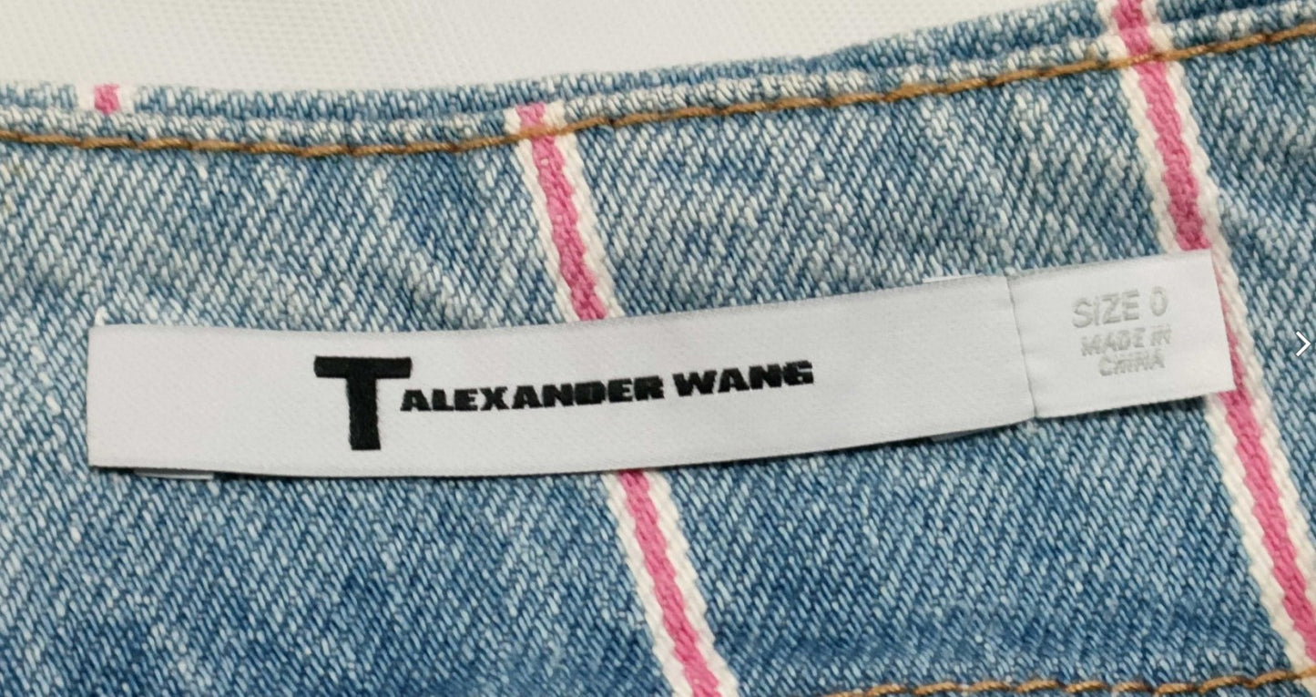 T Alexander Wang Striped Denim Mini Skirt Blue Size 0 Zip Back